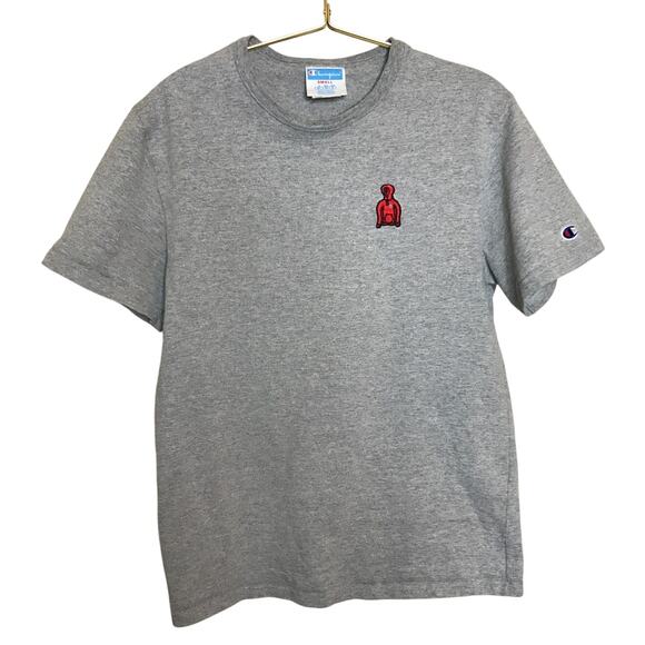 Champion Mens Gray Embroidered T-Shirt Small Short Sleeve Crew Neck - Picture 2 of 7